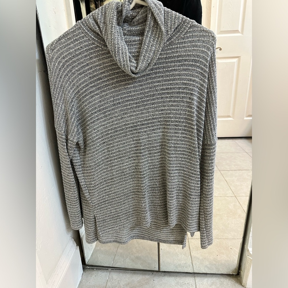 Roolee Gray Cowl Neck Sweater with Ribbed Knit